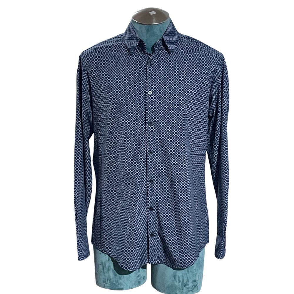 Mizzen + Main Mens Performance Trim Button Down Shirt M Blue Geometric Preppy